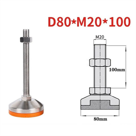 Heavy Duty Adjustable Leveling Feet Four Pack Rock Solid Carbon Steel Screw In Floor Stabilizers 80Mm Wide Base side view with dimensions