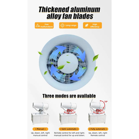 Thickened aluminum alloy fan blades of Heavy Duty Mobile Fog Cannon Sprayer for dust control applications.