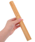 Hand holding a wooden poster tube with cap for artwork and certificates, built to last heavy duty document storage tube, close-up view.