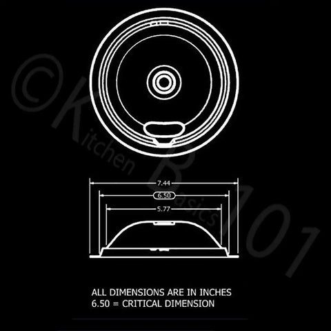 Technical diagram of 6.5 inch drip pan from Porcelain Drip Pan Replacement Set For Whirlpool Amana Maytag W10288051 Includes Two 6 Inch Pans And One 8 Inch Pan Made In USA Dishwasher Safe Energy Saving Durable Kitchen Cooktop Drip Tray Replacement