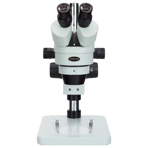 90X Zoom Binocular Stereo Microscope With Table Pillar Stand Sharp Widefield Optics 3.5X-90X Magnification Long Working Distance Durable All Metal Build Ideal For Lab School And Precision Inspection, front view