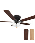52 Inch Traditional Ceiling Fan With Five Blades And Dope LED Light Kit, Low Profile Hugger For Medium To Large Rooms