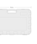 Half Inch Drive Deep 6 Point Impact Socket Set With Case, 14-Piece, Metric 25-38 Mm, case dimensions front and side view