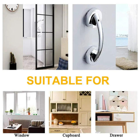 JanTeelGO Portable Suction Grab Bar With Strong Hold mounted on a wall, suitable for windows, cupboards, and drawers.