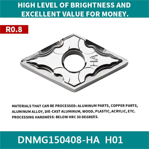 Carbide Inserts For External Turning Tool Set Built Tough For Aluminum And Copper, CNC Lathe Ready, DNMG150404 DNMG150408, H01 HA, Precision Metalworking Tools, DNMG150408 HA H01 insert R0.8