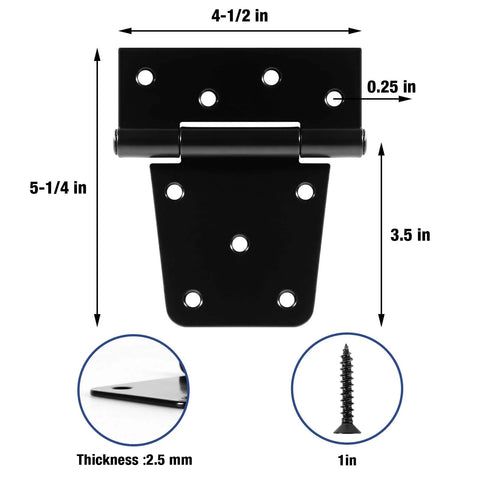 Heavy Duty Fence Gate Hinges 3.5 Inch By 4.5 Inch Black Exterior Outdoor Hinges product dimensions and screw details