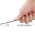 Close-up of hand gripping Pro Grade Extra Long Metric Wrench Set, 16 Piece Chrome Vanadium, illustrating 15-degree clearance angle.