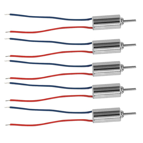 Set of five high speed coreless micro DC motors 4.5V 32250RPM for model aircraft and RC drones, compact and low noise.