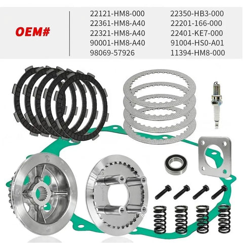 Heavy Duty Clutch Kit With Friction Plate And Induction Hardened Steel Hub Assembly For Honda TRX250X parts diagram, including springs and plates.
