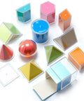 Hands On Geometry Kit With 12 Geometric Solids And 12 Folding Nets, Multicolored 3D Shapes And 2D Folding Cards For Classroom