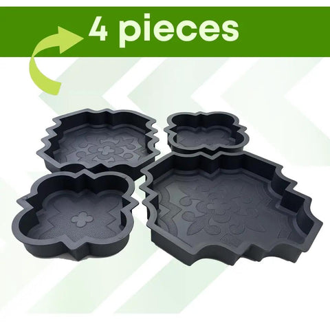 4 Piece Pathmaker Concrete Molds Set For DIY Paver Stones And Stepstones Pro Grade Reusable Plastic Cement Molds, Black