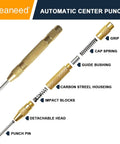 Detailed view of the Built Tough Automatic Center Punch 2 Pack Spring Loaded Steel Marking Tool Includes Spare Tips, showing parts.