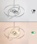 Dope Modern Crystal LED Chandelier With Four Adjustable Ring Designs showing off and on lighting effect
