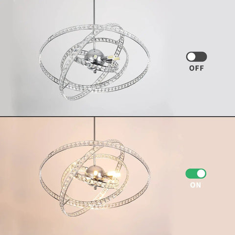 Dope Modern Crystal LED Chandelier With Four Adjustable Ring Designs showing off and on lighting effect