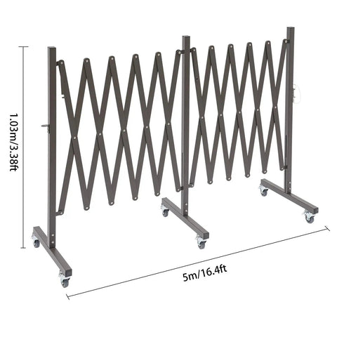 Straight Up Heavy Duty Expandable Metal Barrier On Wheels, adjustable 16.4ft safety fence in coffee brown with locking casters.