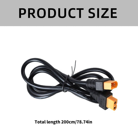 Heavy Duty Two Meter Extension Cable Male To Female Plug For Solar Batteries Rc Aircraft And Toy Cars 18Awg Pvc Jacket laid out, 200cm length.