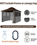 10x10 Outdoor Gazebo Privacy Curtain Set With 4 Panels Waterproof Sidewalls With Zippers And Hidden Mesh Windows, accessories shown