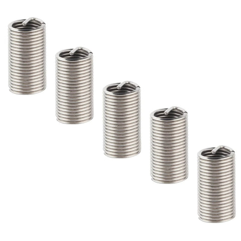 Five pieces of 50 Pieces M10x1.25 Helical Stainless Steel Threaded Inserts With Locking Wire Anti Loosening Sleeves