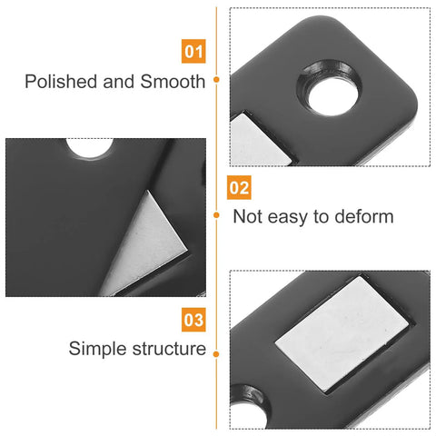 Close-up of black stainless steel Magnetic Cabinet Door Catches Set showing polished finish and simple structure for easy install.