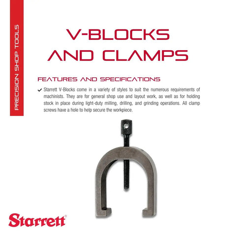 Heavy-Duty Hardened Steel Clamp For V-Block Workholding, 1 Inch (25mm) Capacity, Precision Machinist Clamp, Model 278B displayed with features description.