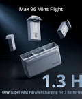 Image of charger and batteries for Atom 3 Axis Gimbal 4K GPS Drone Under 249g With Visual Tracking Dope Features 96 Minute Flight Time.