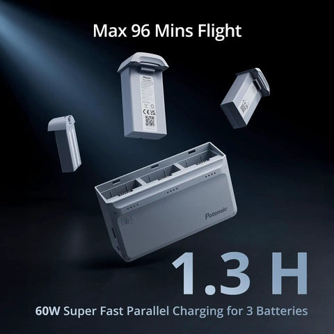 Image of charger and batteries for Atom 3 Axis Gimbal 4K GPS Drone Under 249g With Visual Tracking Dope Features 96 Minute Flight Time.