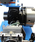 Heavy Duty Rotary Welding Turntable With Eight Inch Chuck And Zero To Ninety Degree Tilt Base close-up of motor and chuck assembly.