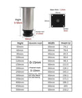 Beefy Adjustable Stainless Steel Furniture Feet Kit For 1 To 4 Pieces Height 50 To 500mm specifications chart