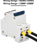 AC Miniature Circuit Breaker 2 Pole 20 Amp 110V Low Voltage Disconnect Switch For DIN Rail Mount with wires inserted