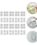 DIY Fiberglass Screen Repair Kit With Self Adhesive Mesh Patches For Windows And Doors Easy Quick Tear Fix For Home Use Pro Grade Patch Tape For Screen Repair shown with multiple light grey patches and application close-ups.