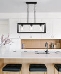 6 Light Dining Room Fixture In Black Modern Farmhouse Industrial Chandelier Rectangular Pendant Lighting For Dining Room Kitchen Island And Bar Height Adjustable Chains For Custom Fit And Chill Vibe above kitchen island