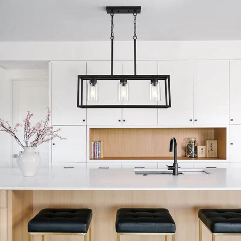 6 Light Dining Room Fixture In Black Modern Farmhouse Industrial Chandelier Rectangular Pendant Lighting For Dining Room Kitchen Island And Bar Height Adjustable Chains For Custom Fit And Chill Vibe above kitchen island