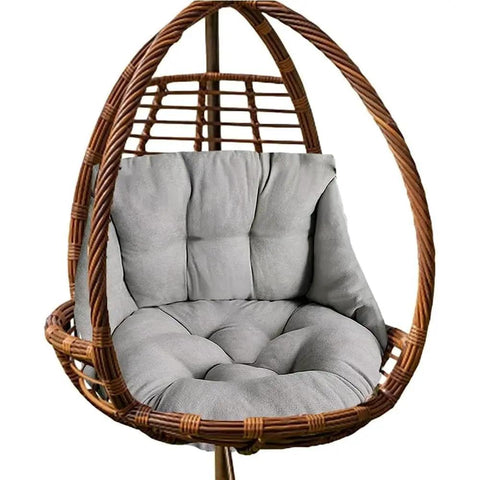 Ultra Cozy Hammock Chair Cushion For Patio And Garden Hanging Basket Egg Chair Thick Nest Back Pillow Round Seat Pad Anti Slip Back Support Skin Friendly Soft Filling Gray installed on wicker chair.