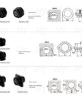 9 Pin Outdoor Waterproof Circular Electrical Connector Set With Threaded Angled Plug And Panel Socket For Industrial Power, Rugged And Reliable, Weatherproof, Male And Female, 12-15mm Cable, 14AWG, black rear-mount sizes