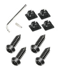 Heavy Duty Black Stainless Steel License Plate Screws With Tamper Proof Anti Theft Hardware And Nylon Inserts For Cars And Trucks Keeps Your Plates Locked Down Tight While Including A Dedicated Quick Install Tool To Get It Done Right, includes screws and installation tool.