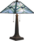 Blue Tiffany Style Mission Stained Glass Table Lamp For Reading And Work Vibe Decor, 20 Inch Wide By 22.5 Inch Tall, handcrafted glass shade