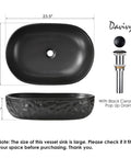 Matte Black Oval Vessel Sink 23.5 by 15.7 Inches, ceramic countertop bathroom basin with pop up drain, modern sleek design