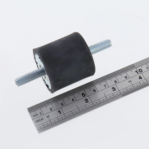 Top Shelf Rubber Vibration Isolator Mounts With M8x23mm Threaded Studs, showing rubber shock absorber with measuring ruler.