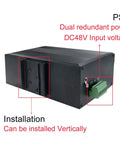 Side view of Industrial Switch 8-Port Gigabit Ethernet with PoE 240W Total and DIN rail mount showing power input and installation options