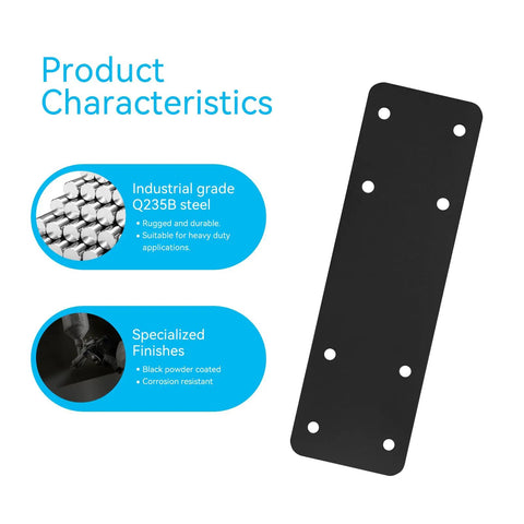 I Shape Steel Wood Mending Plate Kit, 4 Pack, 10 By 3 Inch Flat Brackets, Heavy Duty Wood Repair Connectors For Posts To Beams, Pergolas, Fences, Furniture And Decks DIY Ready