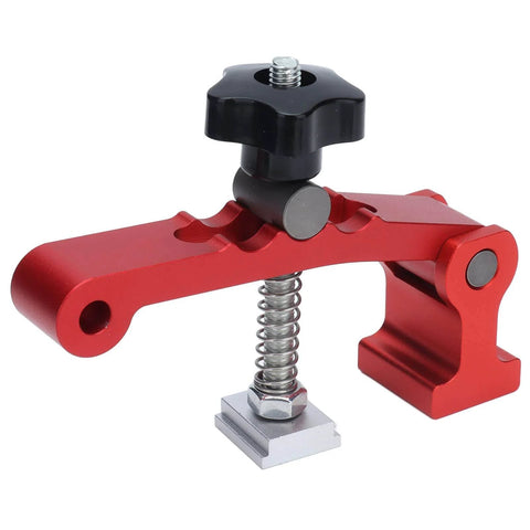 Must Have 6061 Aluminum T Track Hold Down Clamp Mini Stop Block, red anodized, compact size, for woodworking and metalworking projects.