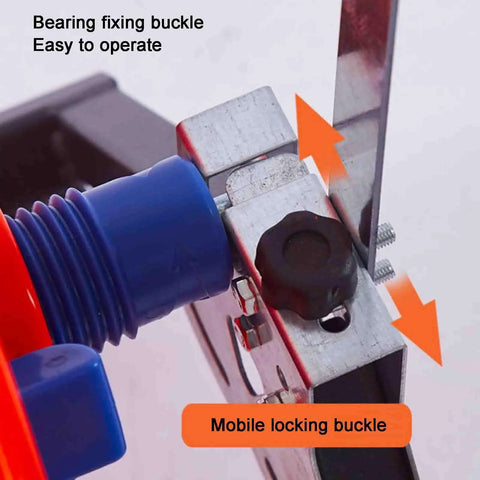 Close-up of bearing fixing buckle on Pro Grade Durable Metal Wire Dispenser Rack With Wheels For Easy Mobility shown in detail