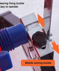 Close-up of metal buckle on Rugged Metal Wire Dispenser Rack And Cord Reel Organizer For Electricians Keeps Cables Neat
