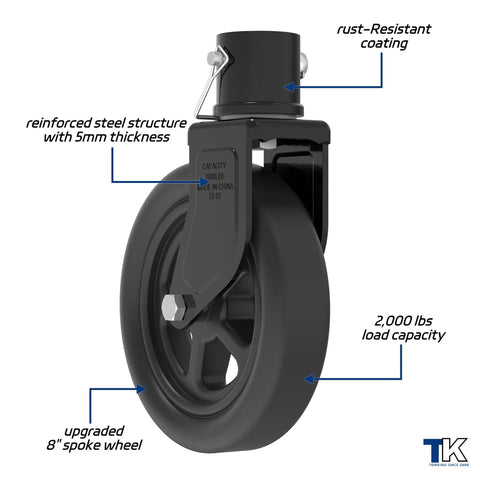Tough As Nails 2000 Lbs Trailer Jack Swivel Caster Replacement with sturdy 8 inch wheel, reinforced steel structure, and rust-resistant coating.