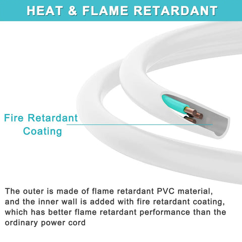 Heat-resistant layer of Right Angle Flat Plug Extension Cord 1 Foot 3 Prong White NEMA 5 15R Grounded SJT 16AWG Flexible Power Cable shown.