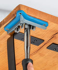 Branding Iron Alignment Jig For Woodworking Four Point Positioning Rubber Grip Setup on Wooden Table Edge for Clean Marks
