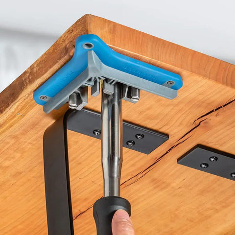 Branding Iron Alignment Jig For Woodworking Four Point Positioning Rubber Grip Setup on Wooden Table Edge for Clean Marks