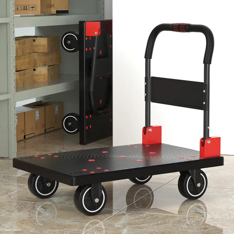 Rock Solid Heavy Duty Folding Platform Cart With Reinforced Steel Frame And 360 Swivel Rubber Casters Rated For 1323 Pounds Great For Jobsite Hauling Or Workshop Tool Transport In A Rugged 35 X 24 Inch Black Finish