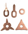 Copper Plated Welding Washer Pads Set For Auto Sheet Metal, 50 Mixed Pads In Triangular And Star Shapes on white background