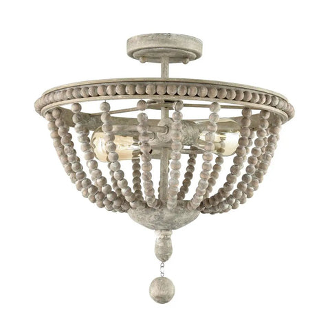 Modern Farmhouse Semi Flush Mount Ceiling Light With Wood Bead Shade Open Bowl Frame Boho Chic Warm Glow Easy Install Home Decor Ceiling Fixture Versatile For Kitchen Island Hallway Or Bedroom Vibe, showcasing wood bead detail, suitable for farmhouse decor.